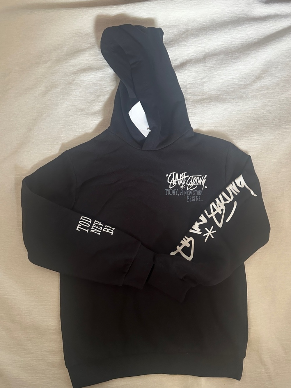 H&M Black Crewneck Hoodie with White Script Graphics